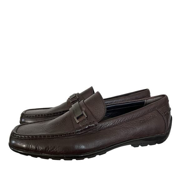 Calvin Klein Mens Hewett Pebbled Leather Loafers Size 10.5 Brown Dress Shoe - Picture 1 of 12
